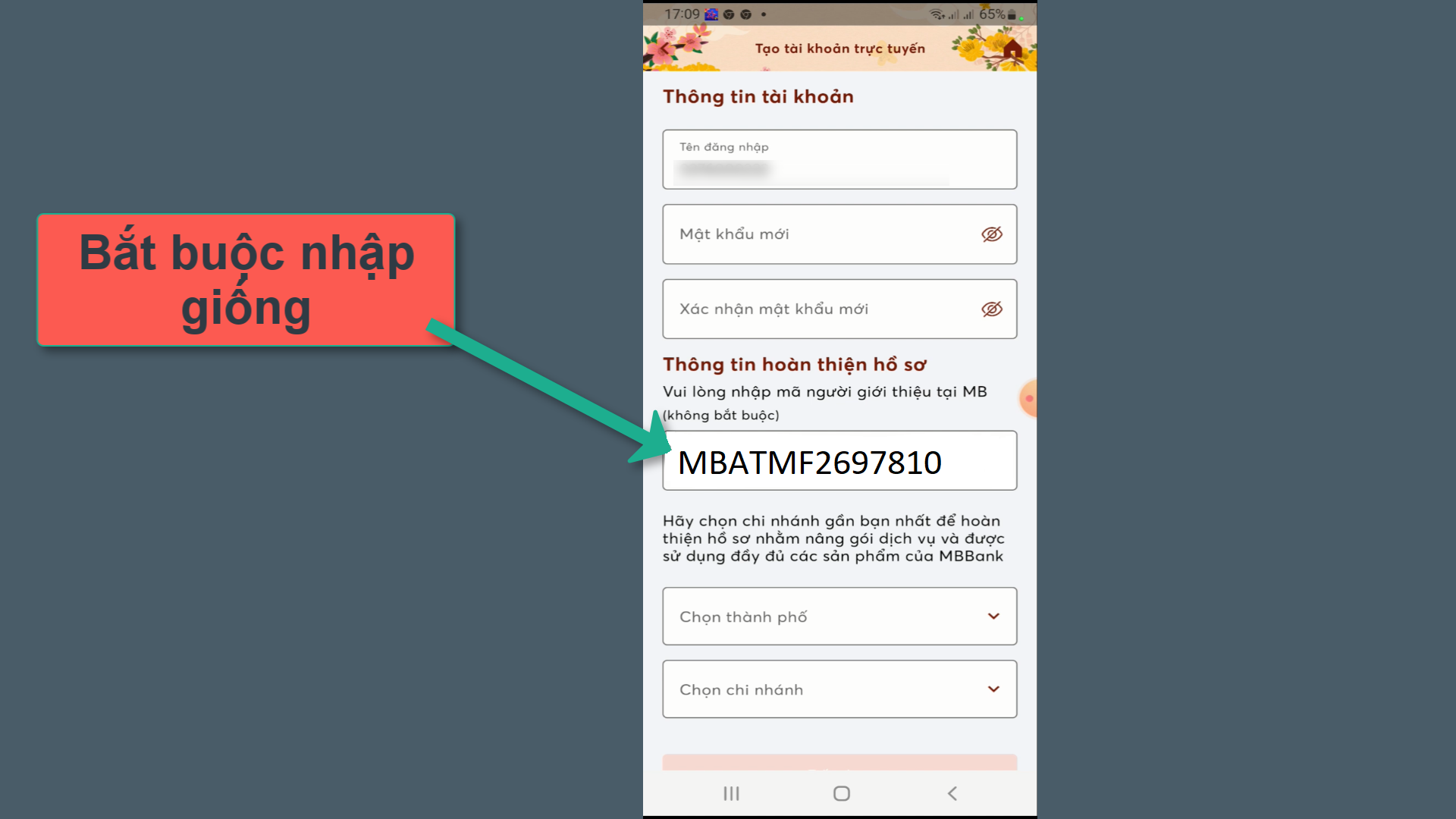 nhập mã giới thiệu mbbank